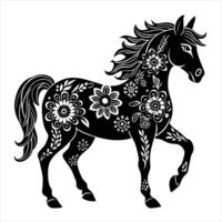 Horse with floral pattern on white background vector