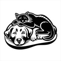 Cat and dog sleeping on a pillow vector