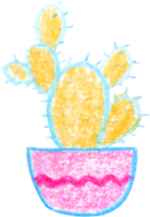 brincalhão GIS de cera estilo ilustração do uma amarelo espinhoso pera cacto com uma azul esboço dentro uma Rosa Panela com uma ziguezague padronizar criando uma brilhante e alegre artístico Veja png
