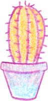 Crayon Style Illustration of a Tall Cactus in a Colorful Pot with a Whimsical Touch png