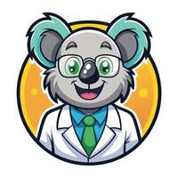Wise Koala Scientist Mascot Character with Logo Illustration vector