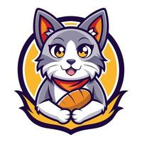 Illustration of a Bread Cat Mascot with a Simplified Design vector