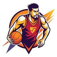 Dynamic and Energetic Logo Illustration of a Basketball with Gradient Colors vector