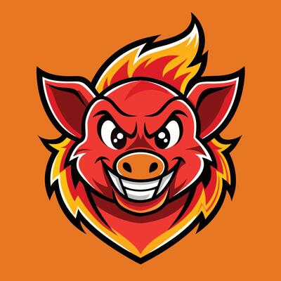 Minimalist Illustration of a Fiery Pig Mascot