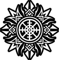 A black and white design with a sun in the center vector