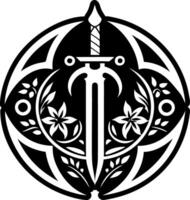 The symbol for the sword and flowers in the middle of a circle vector