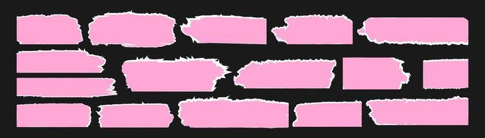 Various pieces of rumpled pink paper with torn edges arranged on a dark background showcasing textured surfaces and uneven shapes vector