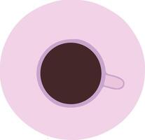 Flat illustration of pink saucer and cup. Top view of crockery with hot drink. vector