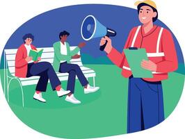 A flat style illustration of a community building character vector