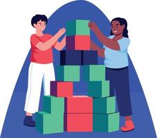 Characters building blocks illustration in flat style vector
