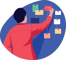 A character pinned paper on a vision board, flat illustration vector
