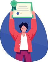 A character holding a certificate, flat style illustration vector