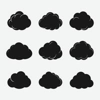 Cloud Icon Bundle. Set of Various Black Cloud Shapes Vectors Icon. Collection of Black Cloud Silhouettes in Different Styles.