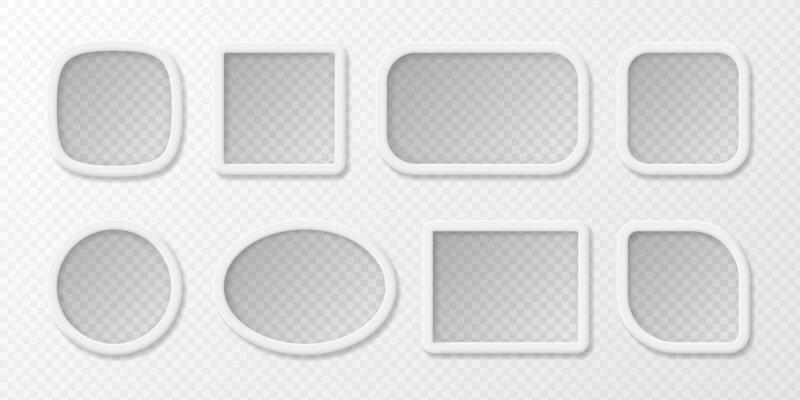 Set of realistic empty white frames for pictures or your information of different shapes. 3d illustration.