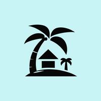Minimalist Beach Hut and Palm Tree Icon vector