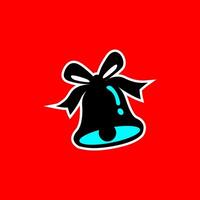 Stylish Bell Icon with Ribbon on Red Background vector