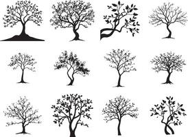 Set of elegant tree silhouette design collection vector