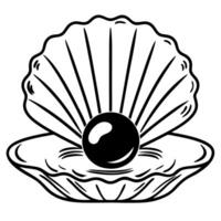 Black pearl in an open seashell line art design on white background vector