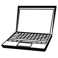 black and white laptop illustration simple, minimalist design for technology concepts and digital themes vector
