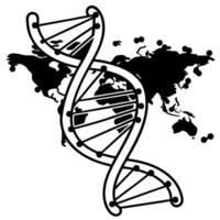 Dna helix over world map symbolizing global genetic research and biotechnology vector