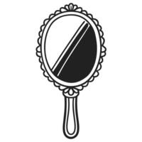 Vintage hand mirror illustration with ornate frame and reflective surface vector