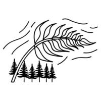Illustration of tree and leaf swaying in wind, forest in background, breeze animation concept vector