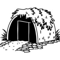 prehistoric shelter illustration primitive hut drawing with thatched roof and stone path ancient architecture depiction vector