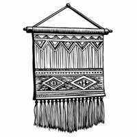 Ornamental Wall Hanging with Geometric Patterns in Black and White Art vector