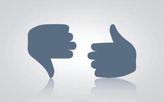 Hand gesture icons. thumb up and thumb down with grey color, with a silver background vector