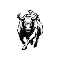 Monochrome artwork of a bull in mid-charge, showcasing power and energy vector