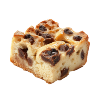 Isolated slice of traditional Irish soda bread pudding with raisins and texture png