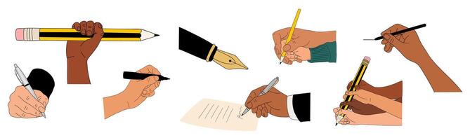 Set of Hands with writing tools isolated vector
