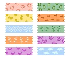Set of washi tape with various pattern designs, cute tapes cartoon collection vector