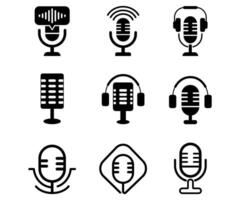 Podcast microphone icon set symbol radio retro design illustration vector