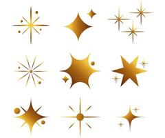 Decorative golden twinkle stars abstract comet simple shapes on white background vector