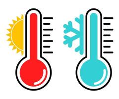 Thermometer high and low temperature cold warm flat design illustration vector