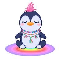 A cute penguin with a rainbow mohawk sitting on a rainbow vector