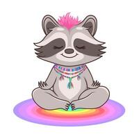 A cartoon raccoon sitting in a lotus position vector