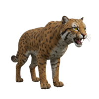 Detailed 3D Rendering of an Ocelot with Intense Gaze on Transparent Background png