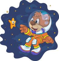 A cartoon bear astronaut in space with stars vector