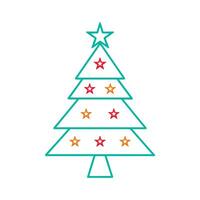 Christmas tree line art icon with star. vector