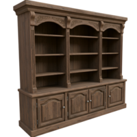 Elegant Wooden Bookcase with Intricate Carvings and Transparent Background png