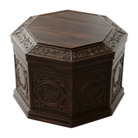 Elegant Octagonal Wooden Box with Intricate Carvings, Isolated on Transparent Background, Decorative Storage and Keepsake png