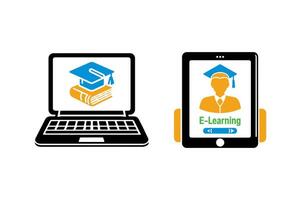 Laptop and tablet icons represent educational technology. vector