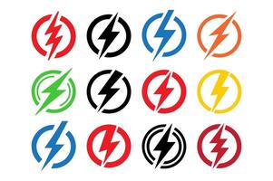 Black and colorful thunderbolt icons set. vector