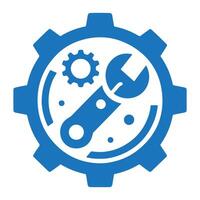 Wrench and gear cogwheel icon for construction, repair and settings. vector