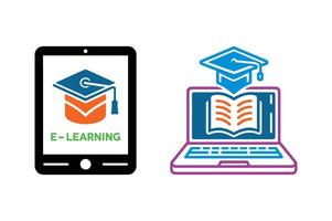Tablet and laptop icons represent e-learning. vector