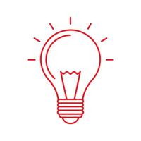 Red line drawing of a light bulb. vector