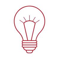 Red line drawing of a light bulb on a white background. vector