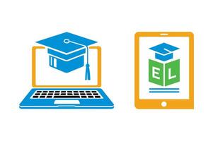 Laptop icon with a symbolizing online education. vector
